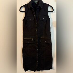 Lauren Ralph Lauren Black Denim Snap Button Collared Sleeveless Dress Size 4